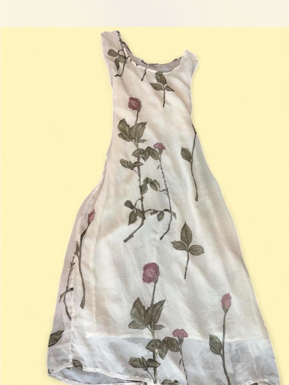 Sheer Floral Maxi Dress in Ivory with Pink Roses
